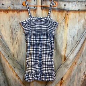 Faded Glory NWOT Navy and White Checkered Dress Smocked Top Adjustable Straps